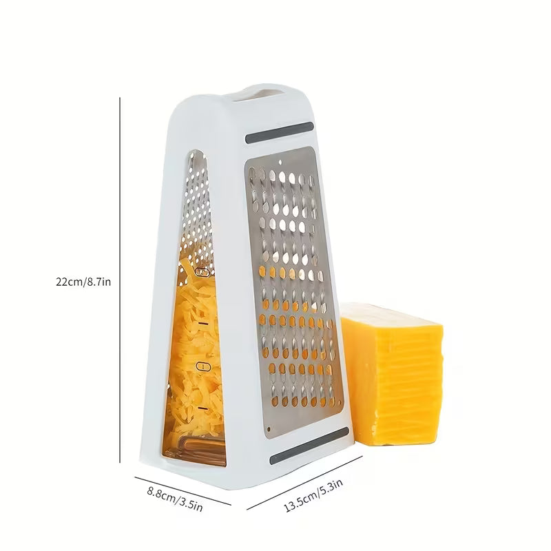 Stainless steel grater with storage container, double-sided cheese grater