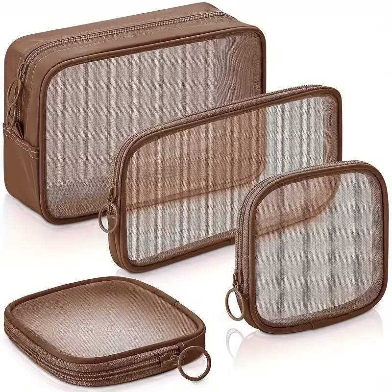 4 tk läbipaistvat reisikorraldajat tugeva nailonvõrguga tualett- ja meigikotid