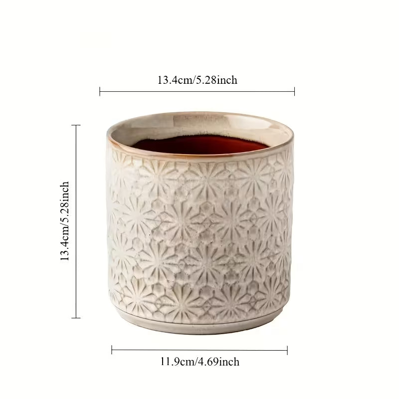 Vintage style ceramic vase with floral ornaments, beige