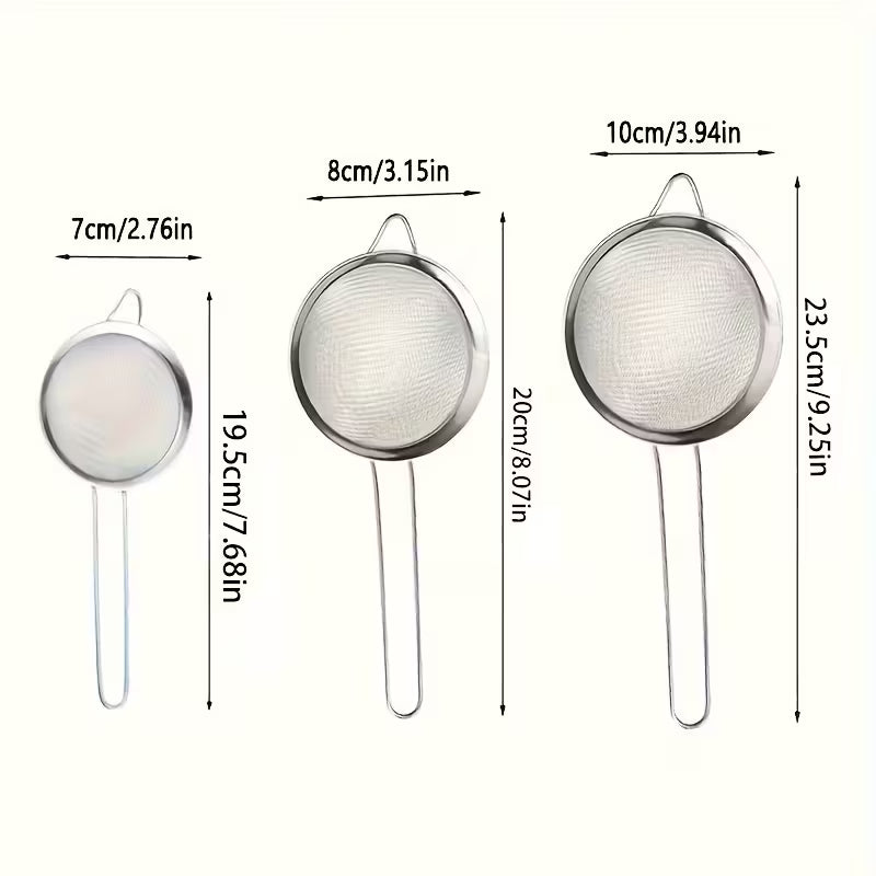 3-osaline peene võrguga roostevabast terasest sõelade komplekt